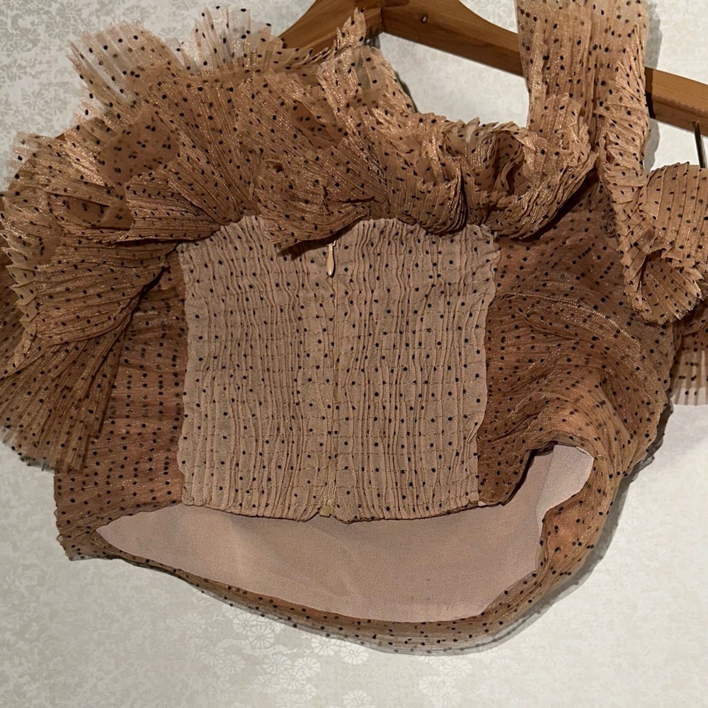 Zara Brown Ruffled One-Shoulder Crop Top - Picture 2 of 3